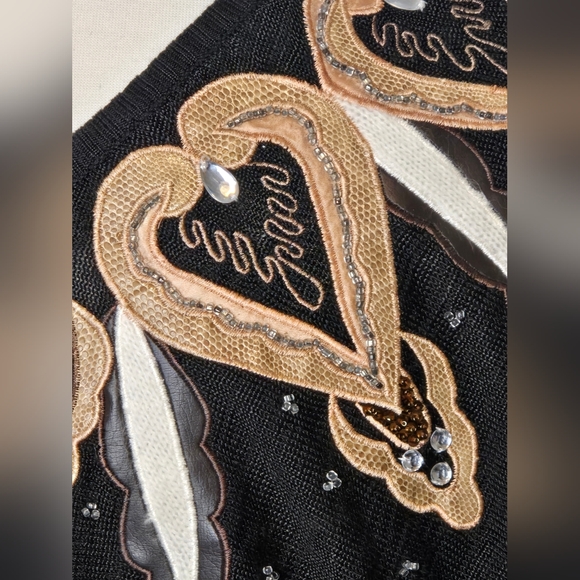 Vintage 80s Wool Blend Black V Neck Sweater Western GrannyCore Bling Embroidered - Picture 6 of 9
